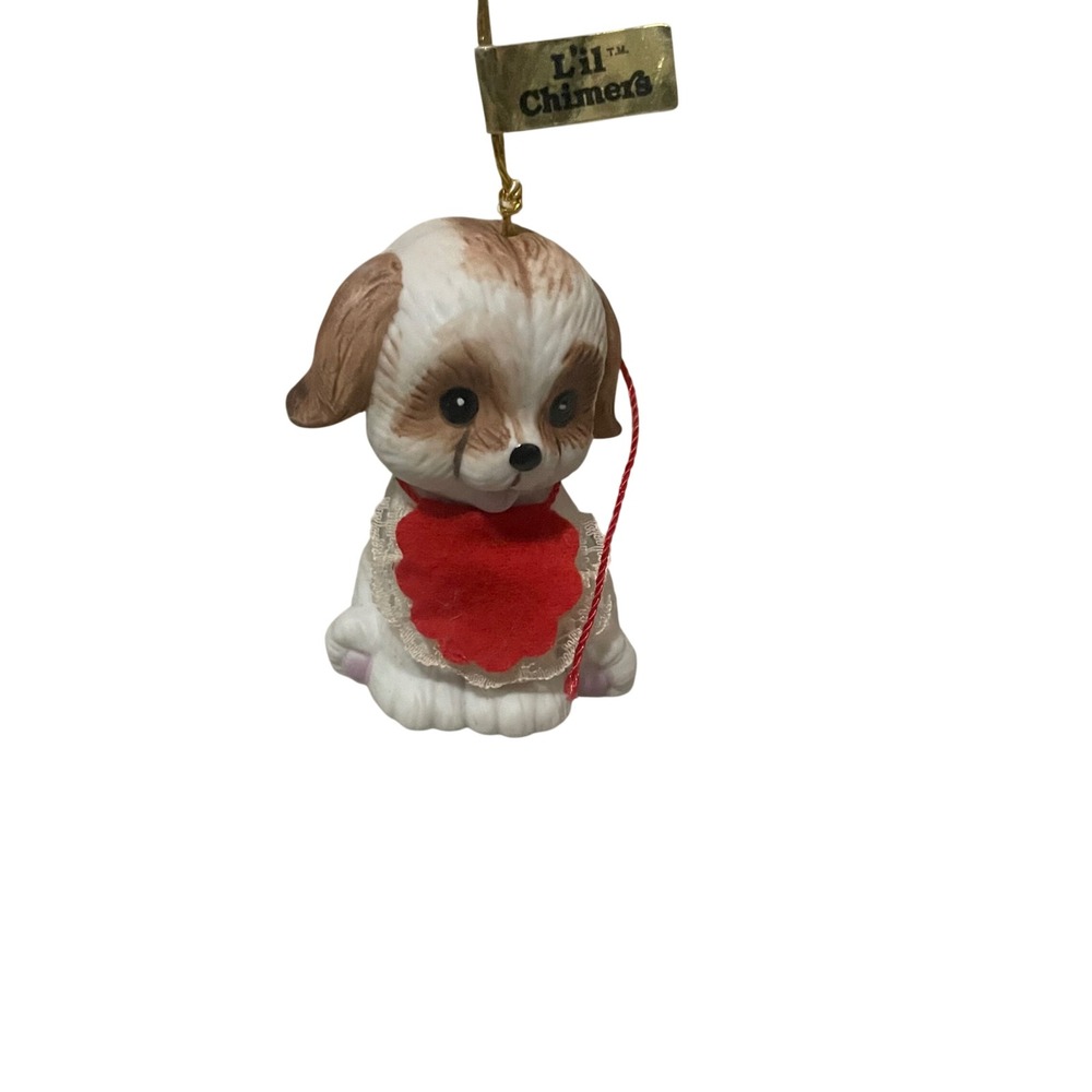 Vintage‎ Jasco Lil Chimer Puppy Dog Porcelain Bell Ornament Handpainted Bisque